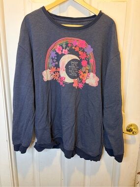 NATURAL LIFE Blue Crewneck Sweatshirt with Shoot for the Moon Graphic